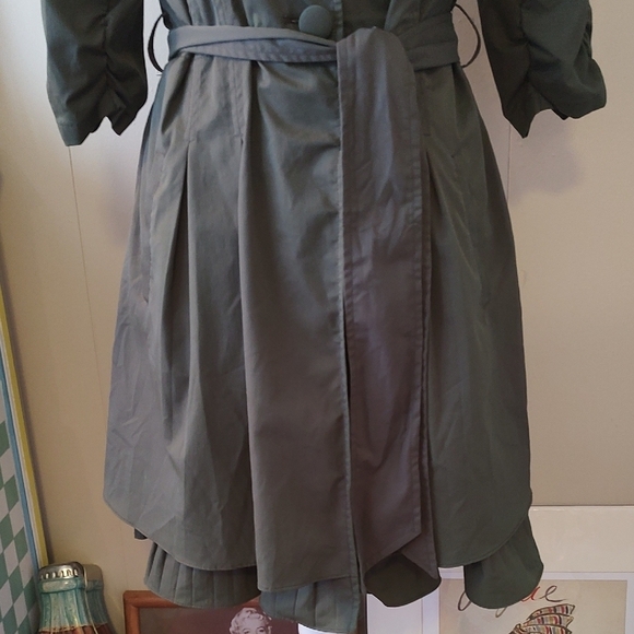 Olive Green Cotton Dress with Floral Detail Medium - Picture 4 of 16